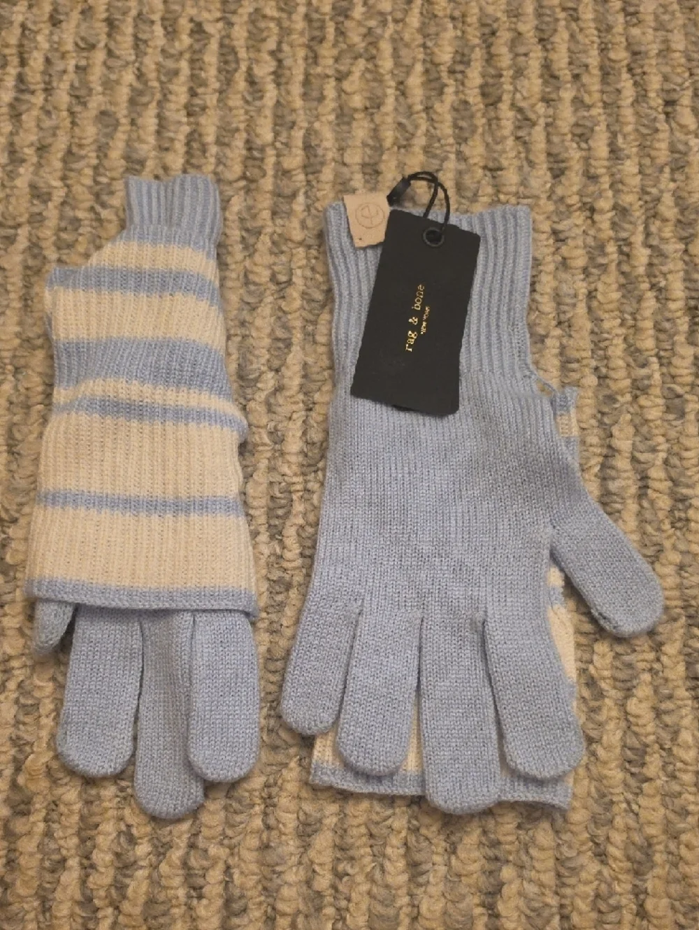 RAG & BONE Blake Stripe Layered Wool Blend Tech Gloves Blue